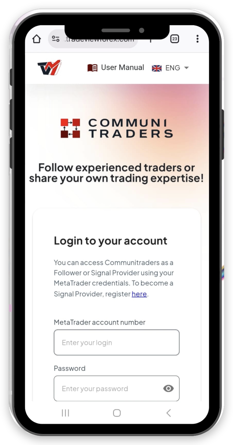 Acceso a CommuniTraders: número de cuenta MetaTrader y contraseña
