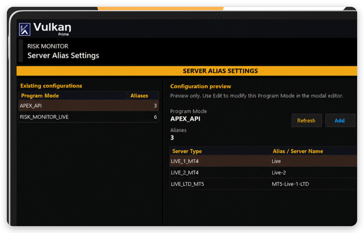 Server Alias Settings: alias de cada servidor